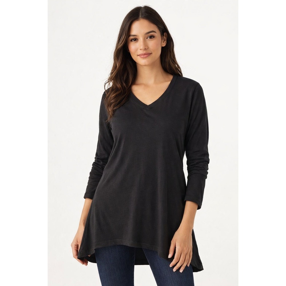 Soft Surroundings Petite Medium Black V-Neck Long Sleeve Tunic Top 3DF14 NWT